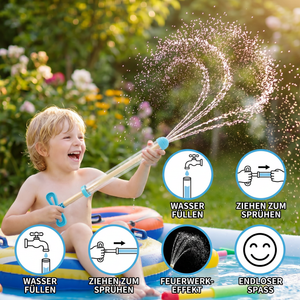 Kinder Wasser Spritz Blaster – Handliches Zieh-Spritz Spielzeug für draußen