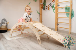 Holzwippe / Kletterbogen (M) mit Premium Auflage - Ideal für Kinder ab 1 Jahr - Förderung von Motorik und Fantasie