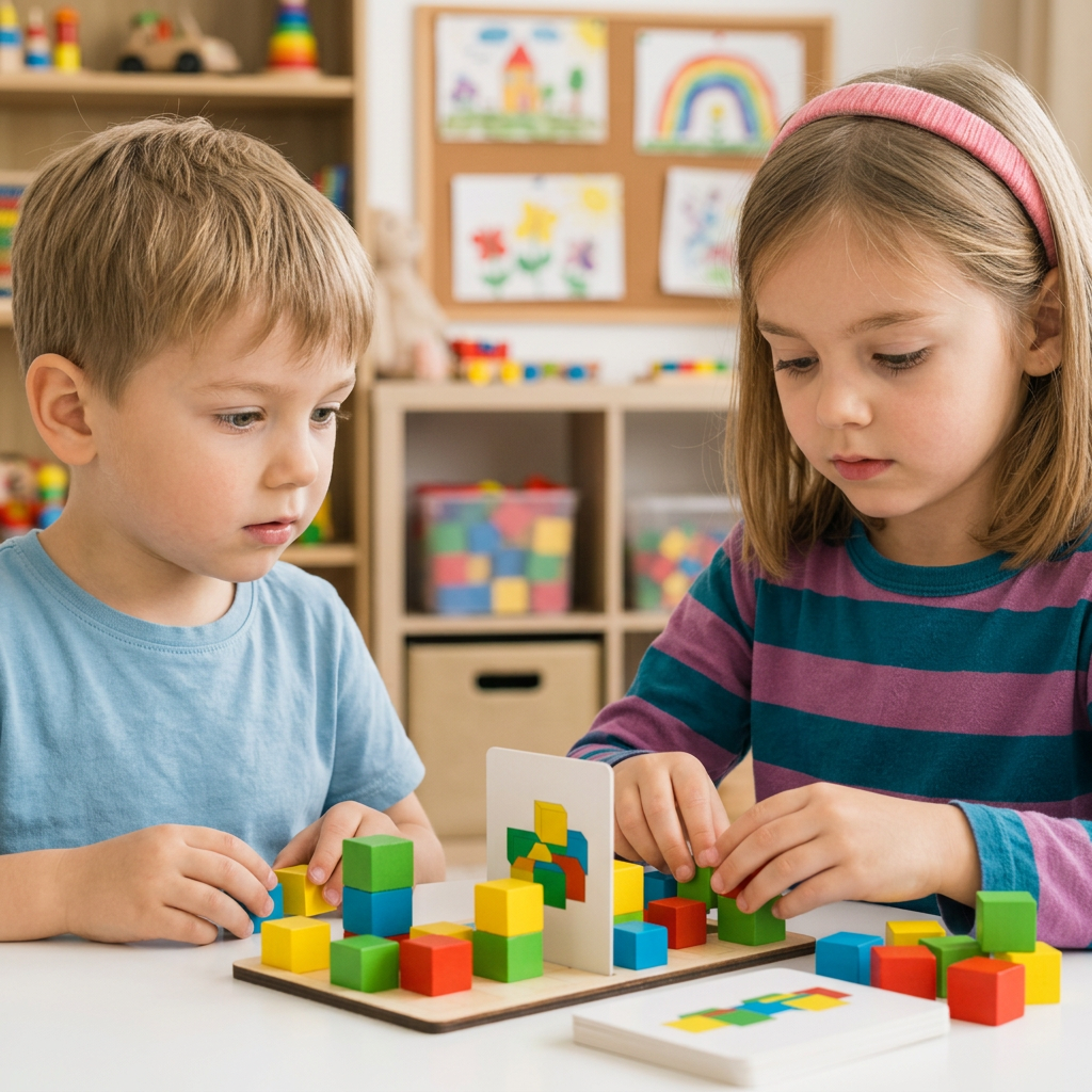 3D-Puzzle-Spiel mit Bausteinen zum Farbabgleich