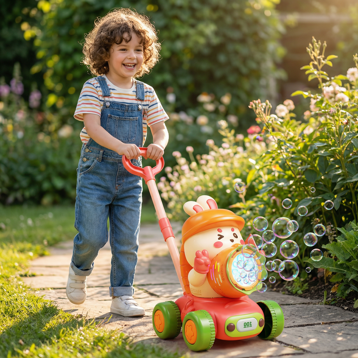Leuchtender Seifenblasenwagen – Schiebe-Spielzeug für Kinder