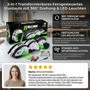 2-in-1 ferngesteuertes verwandelbares Stuntauto mit 360°-Drehung & LED-Lichtern