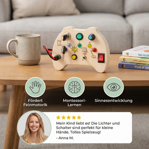 LED Controller Busy Board aus Holz – Montessori Lernspielzeug zur Förderung von Motorik