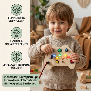 LED Controller Busy Board aus Holz – Montessori Lernspielzeug zur Förderung von Motorik