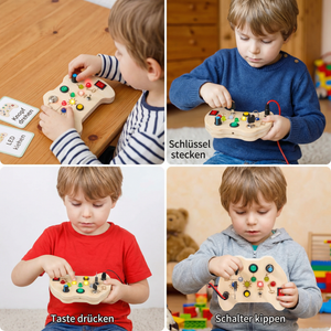 LED Controller Busy Board aus Holz – Montessori Lernspielzeug zur Förderung von Motorik