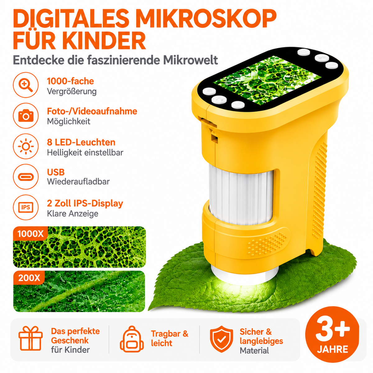 Digitales Kinder Mikroskop – Tragbares Mini USB Lernspielzeug