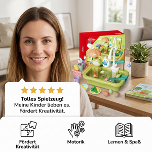 Kinder-Spielküche mit Wasserfunktion – Spülbecken Spielset mit elektrischer Wasserzirkulation & Angelspiel