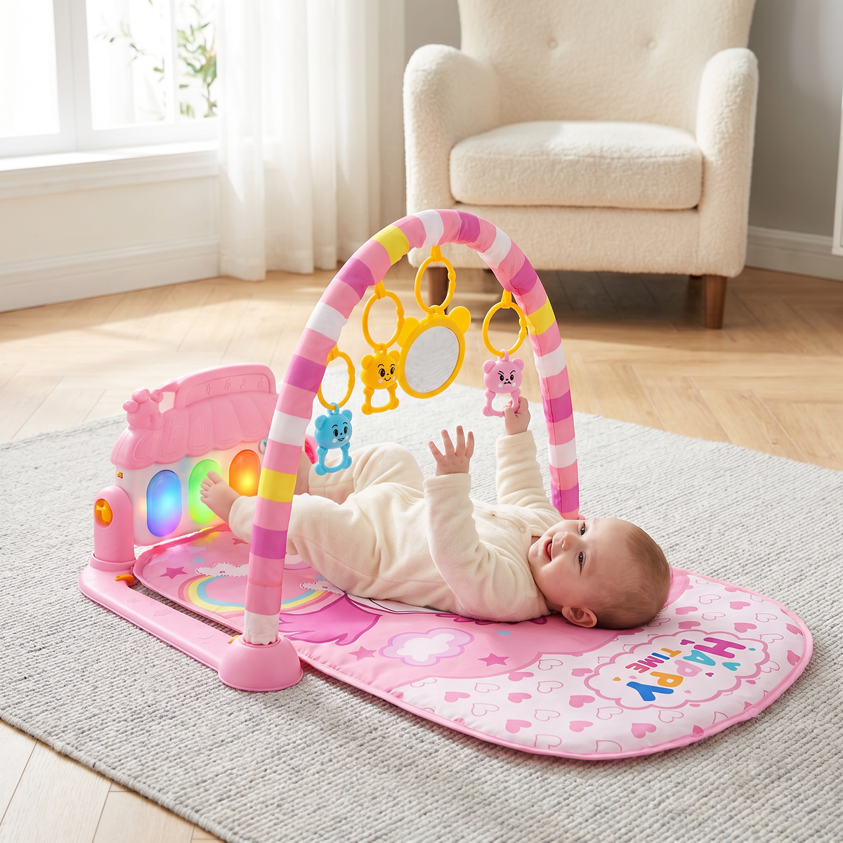 Baby Musik-Spielbogen mit Piano – Interaktive Sensorik Krabbeldecke für 0-24 Monate