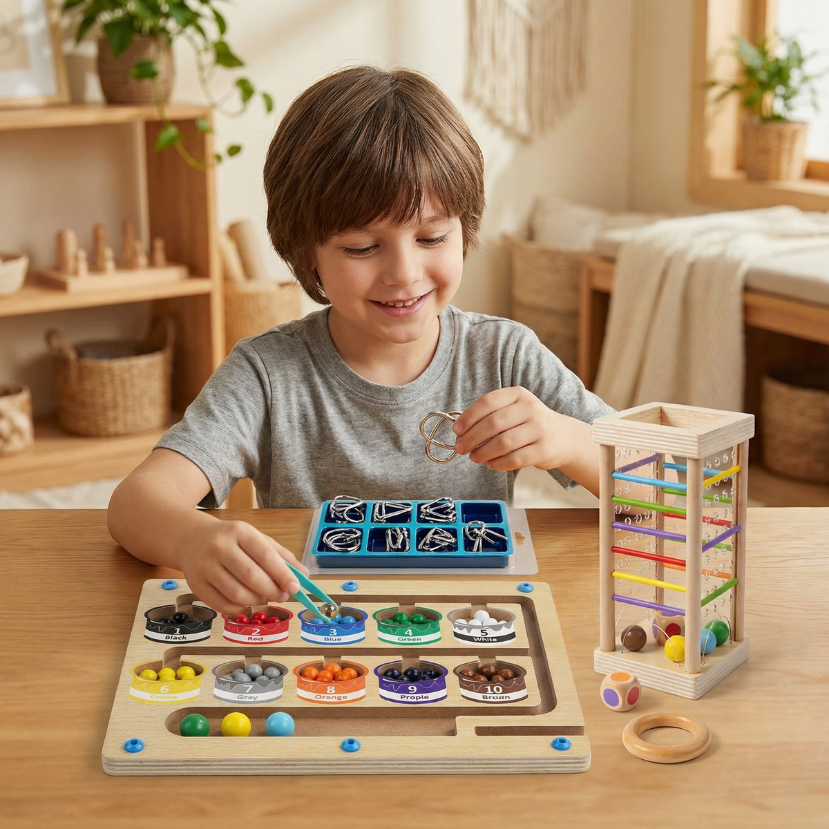 3-Teiliges Montessori Spiel- & Entwicklungs Rätselset für Kinder