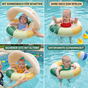 Aufblasbarer Retro Streifen Baby-Schwimmring mit abnehmbaren Sonnendach – Sicherer Sitz von 6–36 Monaten