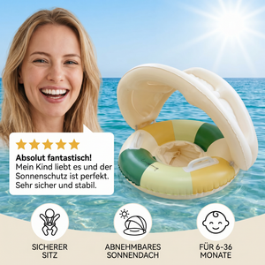 Aufblasbarer Retro Streifen Baby-Schwimmring mit abnehmbaren Sonnendach – Sicherer Sitz von 6–36 Monaten