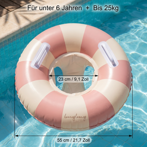 Aufblasbarer Retro Streifen Baby-Schwimmring mit abnehmbaren Sonnendach – Sicherer Sitz von 6–36 Monaten