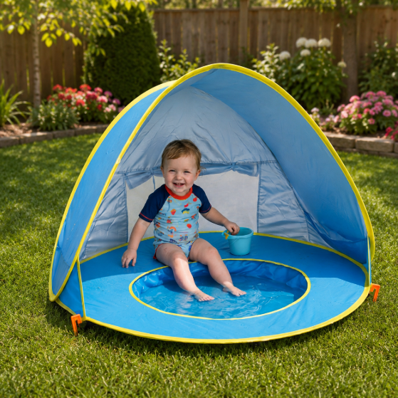 Pop-Up Baby Strandzelt mit integriertem Pool & UV-Schutz – Tragbarer Sonnenschutz für Kinder