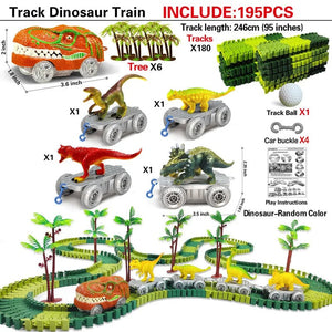 Dinosaurier Strecken Abenteuer – Flexible Rennbahn mit leuchtendem Zug