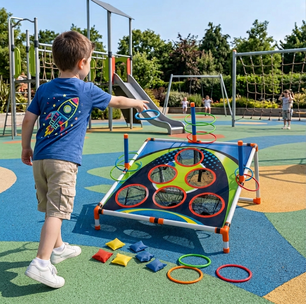 2in1 Cornhole & Ringe Wurfspiel Set – Einfach Aufzubauen, Perfekt für Garten & Reisen