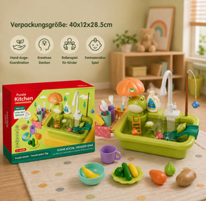Kinder-Spielküche mit Wasserfunktion – Spülbecken Spielset mit elektrischer Wasserzirkulation & Angelspiel