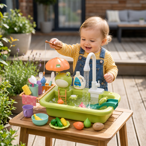 Kinder-Spielküche mit Wasserfunktion – Spülbecken Spielset mit elektrischer Wasserzirkulation & Angelspiel