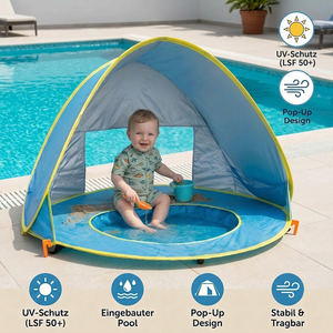 Pop-Up Baby Strandzelt mit integriertem Pool & UV-Schutz – Tragbarer Sonnenschutz für Kinder