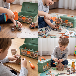 144-teiliges Kinder-Werkzeugset mit Bohrmaschine & Werkzeugkoffer – STEM Montessori-Bauset