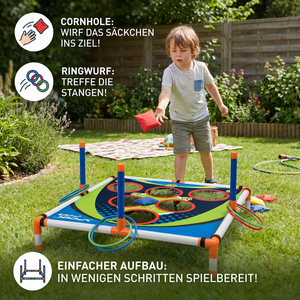 2in1 Cornhole & Ringe Wurfspiel Set – Einfach Aufzubauen, Perfekt für Garten & Reisen