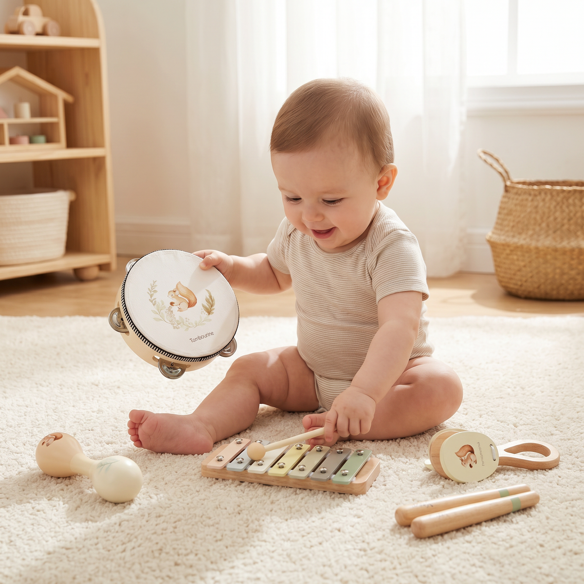 Montessori Holz-Musikinstrumente Set für Babys - Sensorisches & Musikalisches Lernspielzeug