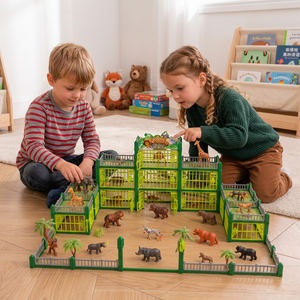 Modulares Zoo-Spielset zum Selbstbauen mit Tierfiguren & interaktiven Gehegen