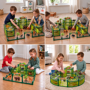 Modulares Zoo-Spielset zum Selbstbauen mit Tierfiguren & interaktiven Gehegen