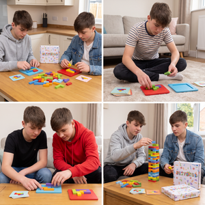 Familienspiel: Holzpuzzle zum Zuordnen von Formen